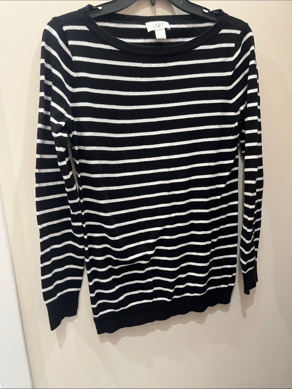 LOFT Black and White Striped Scoopneck Sweater